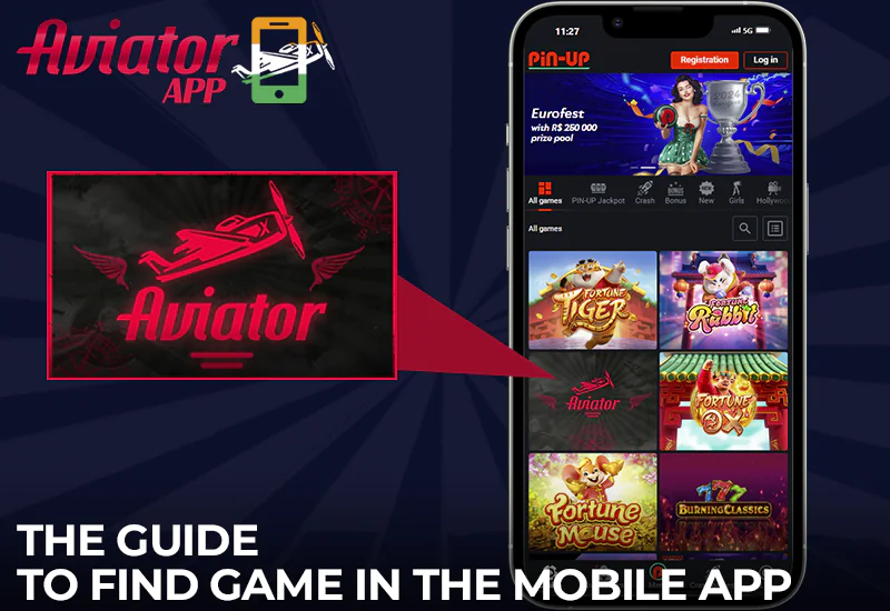 Instructions for finding Aviator in the Pin-Up mobile app